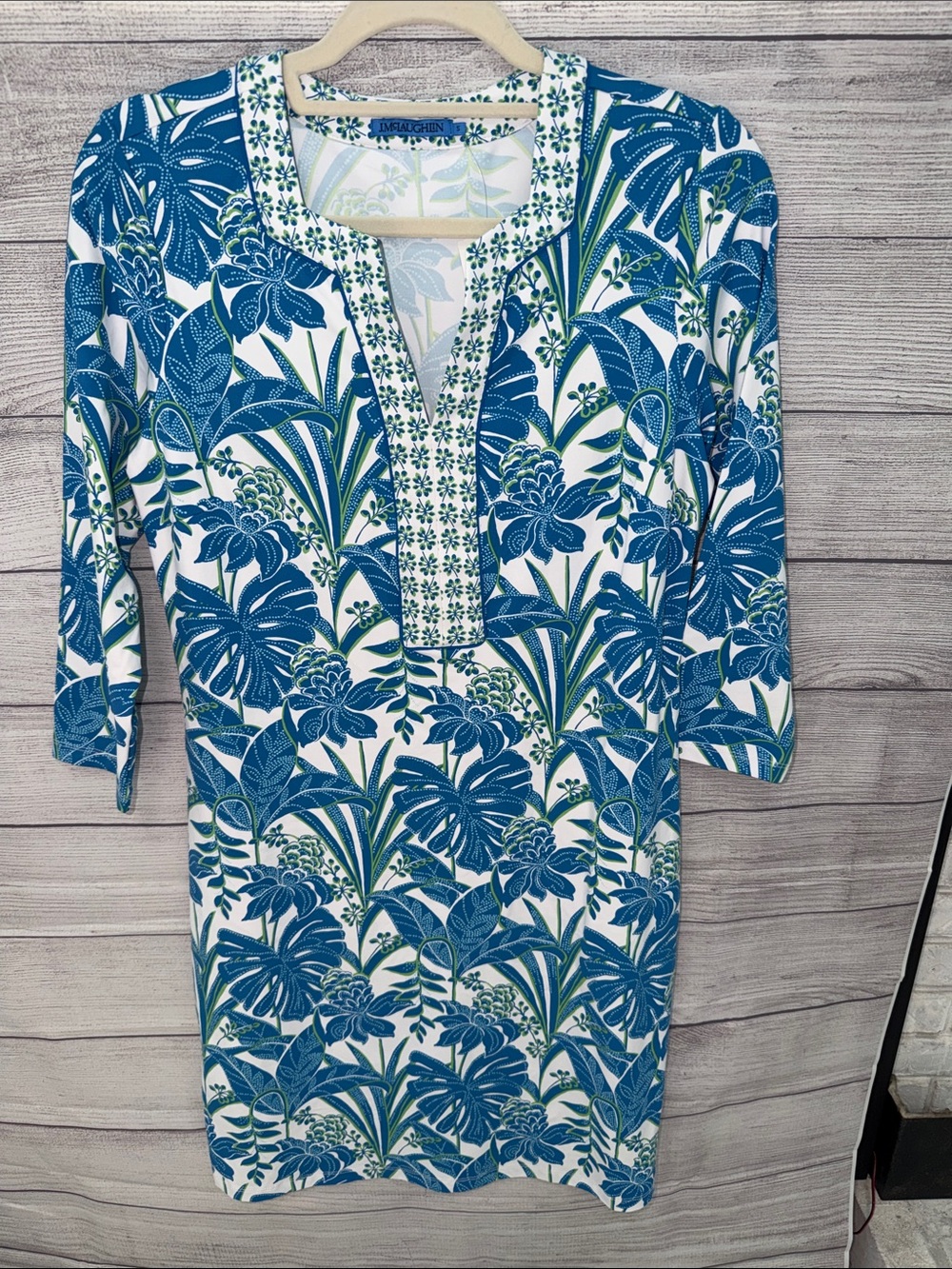 J. McLaughlin White and Teal Floral Tunic Cover-Up